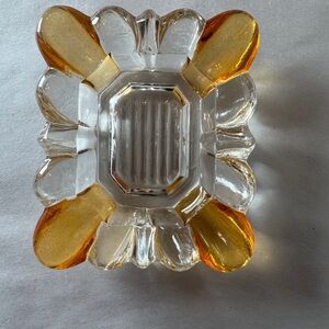 Vintage Glass Ashtray Tan and Clear Glass Beaded 3.5" MCM Trinket Dish/ Ash Tray